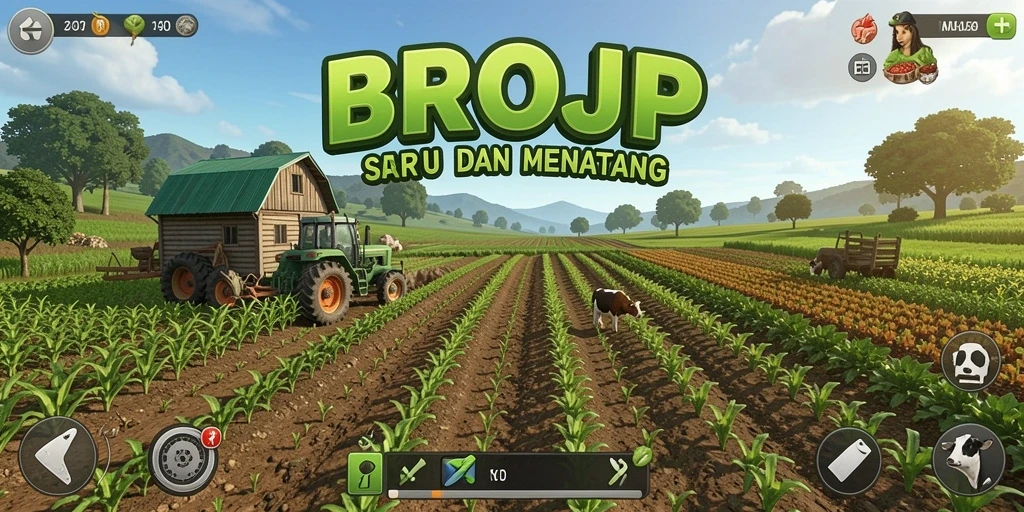 Screenshot gameplay BROJP menampilkan aktivitas pertanian yang seru dan interaktif.
