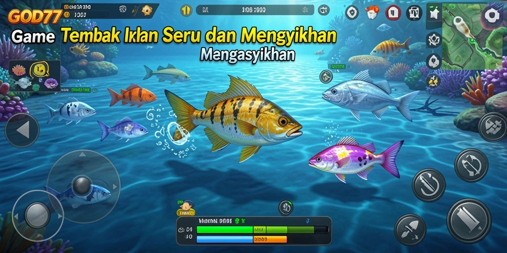 Tampilan gameplay seru dalam GOD77 saat menangkap ikan.