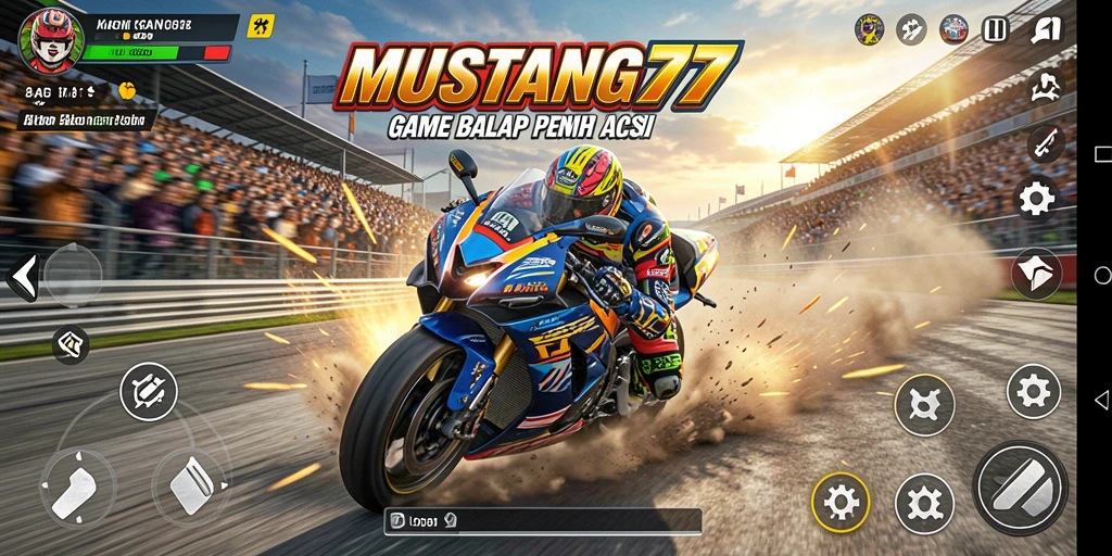 Tampilan seru gameplay balap motor di MUSTANG77.