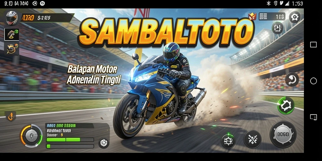 Tangkapan layar gameplay <strong>SAMBALTOTO</strong> yang menunjukkan balapan motor yang seru.
